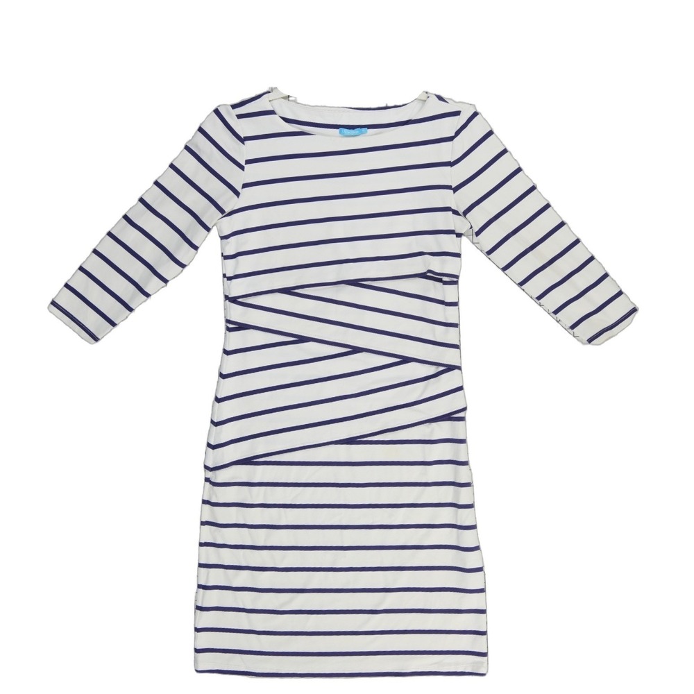 J.McLaughlin Sheath Bandage Dress Women's Size XS White Navy Striped 3/4 Sleeve